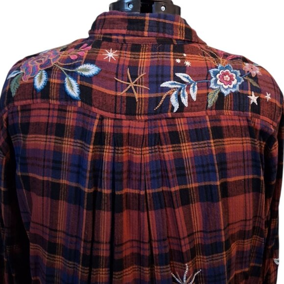 Johnny Was WS Cordelia Painters Smock Plaid Embroidered Button Front Top Sz XXL - Picture 9 of 13